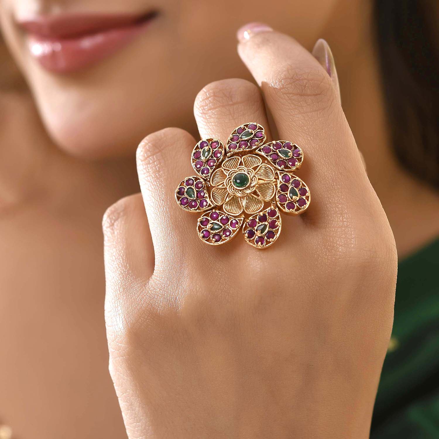 Gold Opulence Kalpana Temple Ring - Image 2