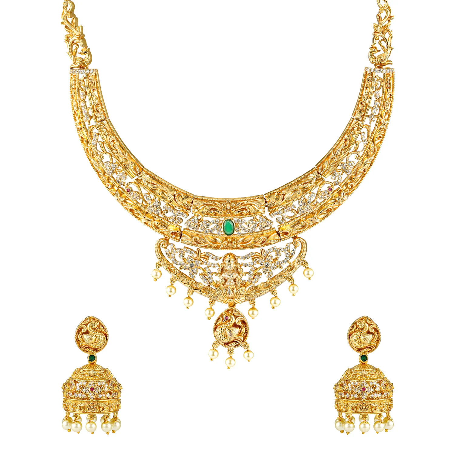 Gold Opulence Kanchana Kalai Temple Necklace Set For Women - Image 5