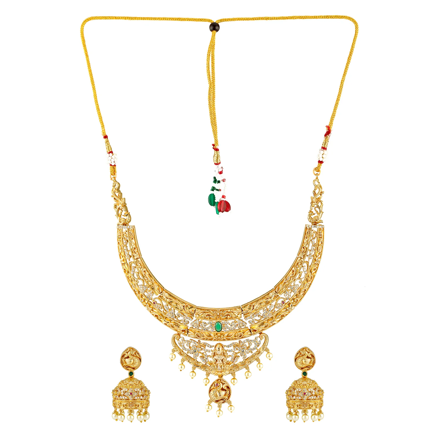 Gold Opulence Kanchana Kalai Temple Necklace Set For Women - Image 6