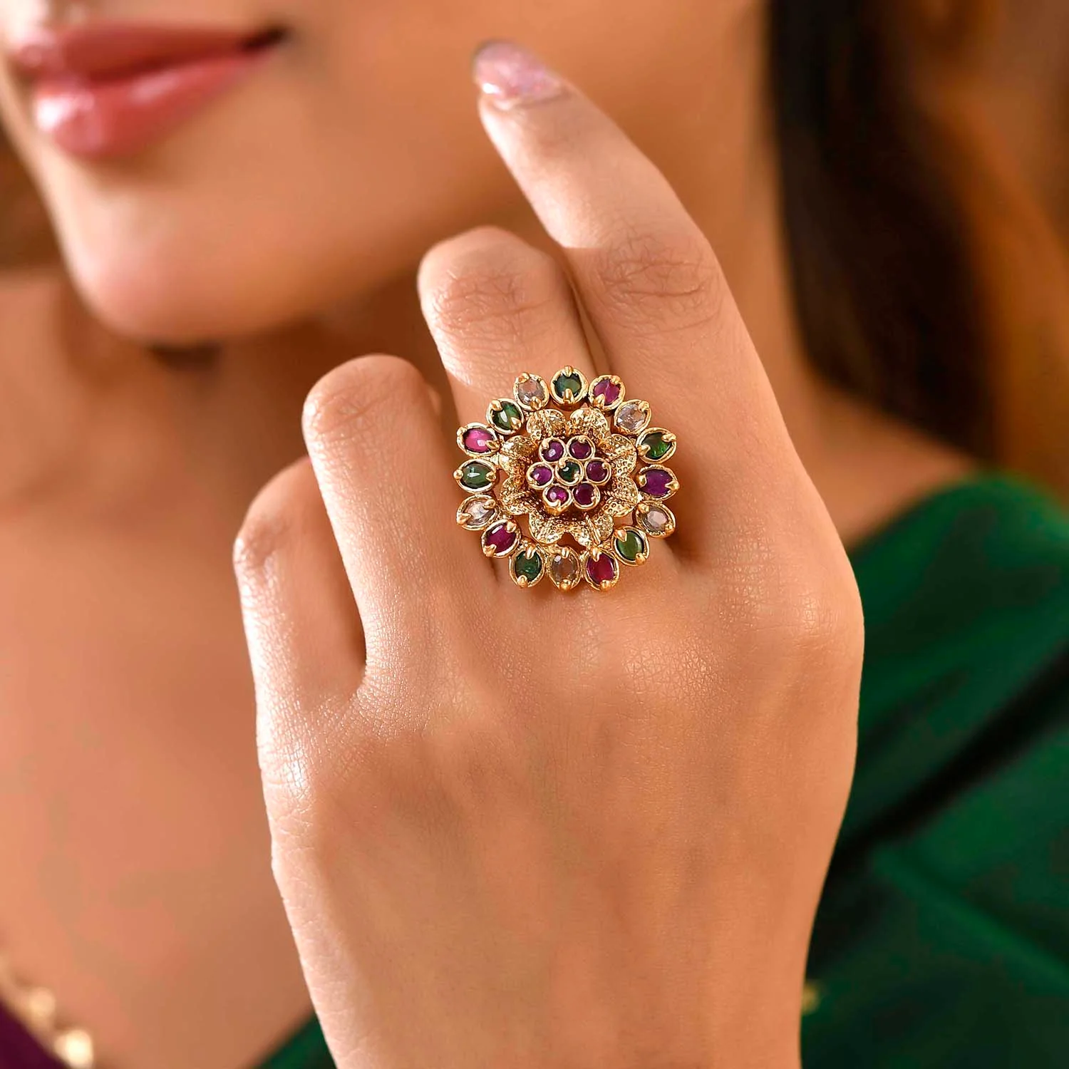 Gold Opulence Kumudini Temple Ring - Image 2