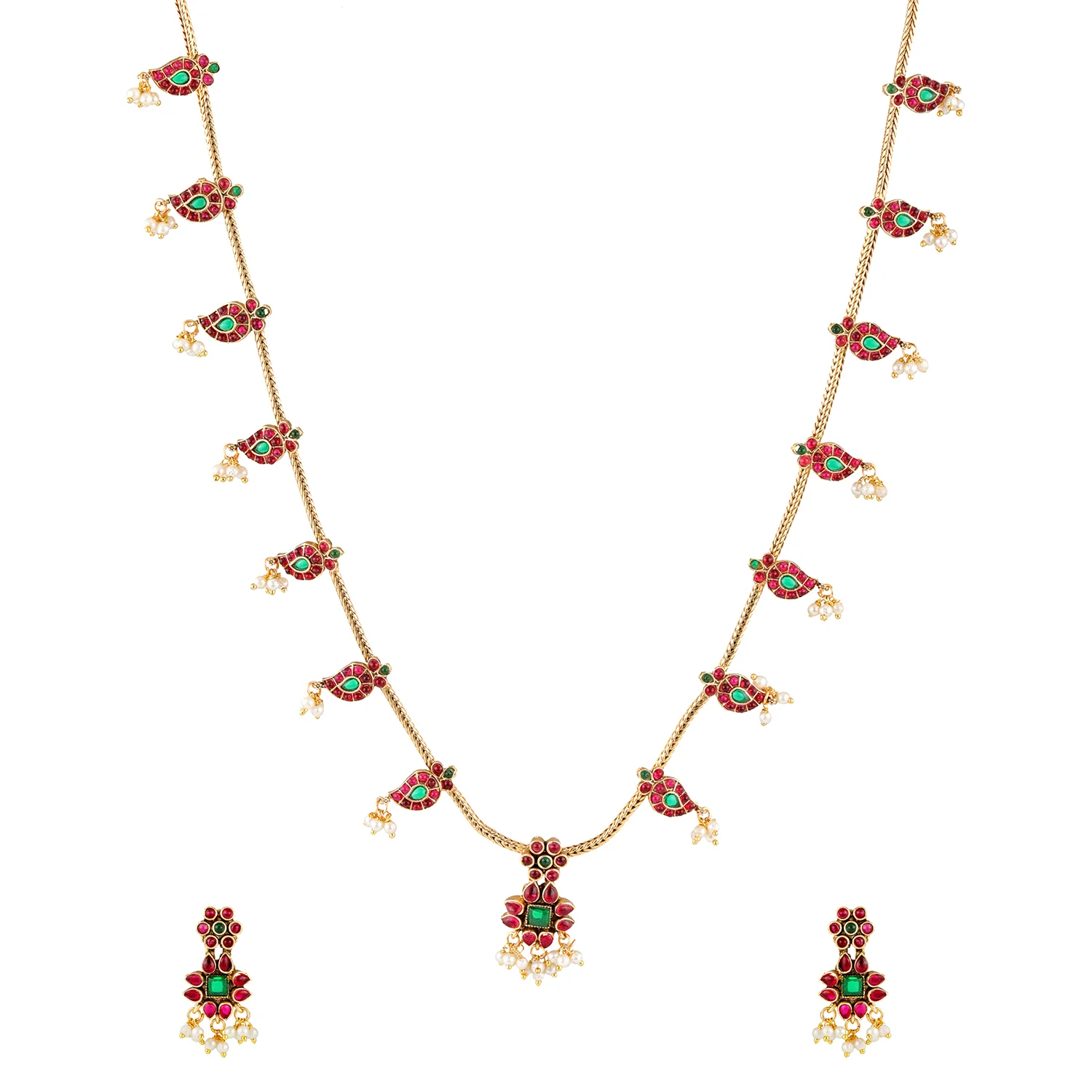 Gold Opulence Kurinji Kodi Temple Necklace Set For Women - Image 5