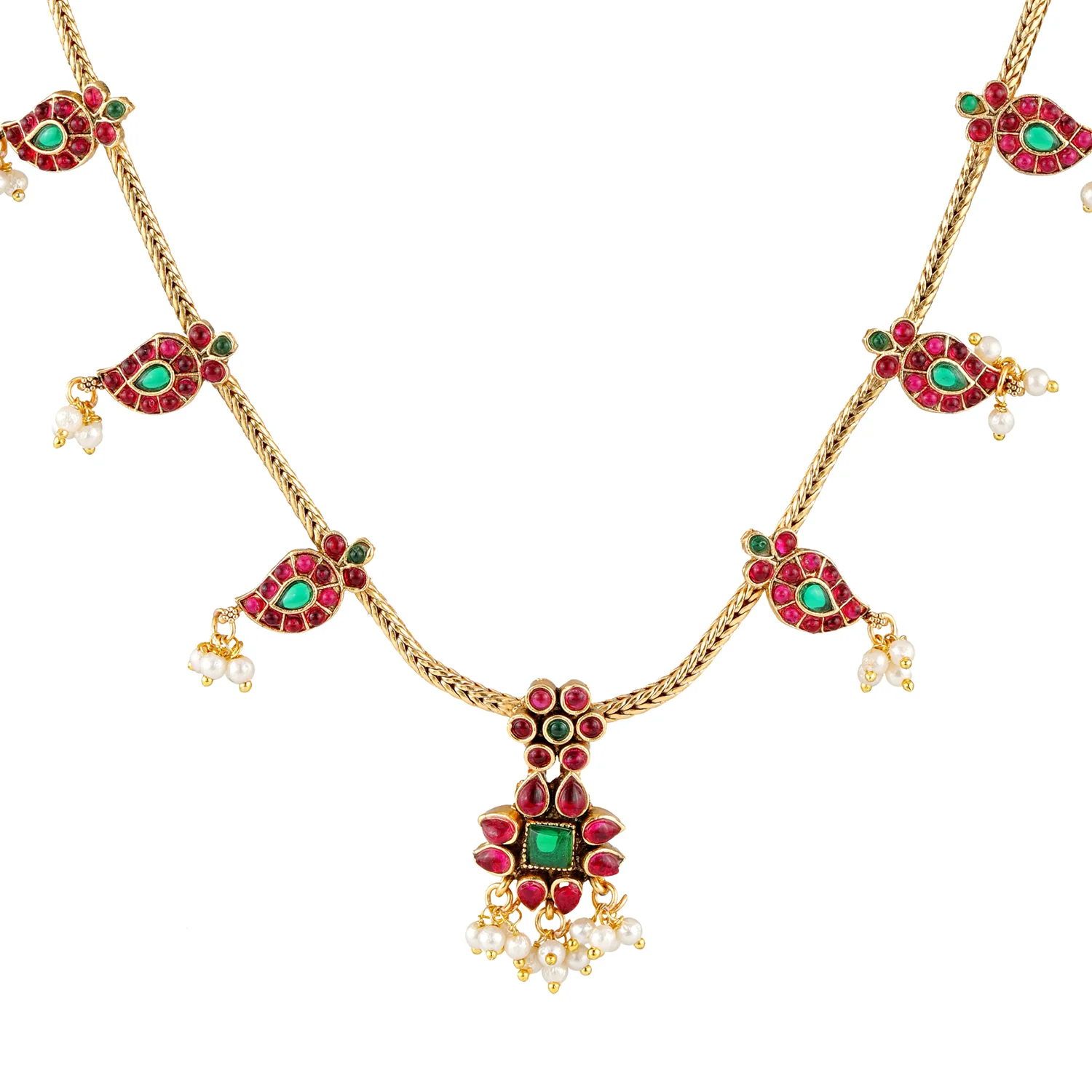 Gold Opulence Kurinji Kodi Temple Necklace Set For Women - Image 7