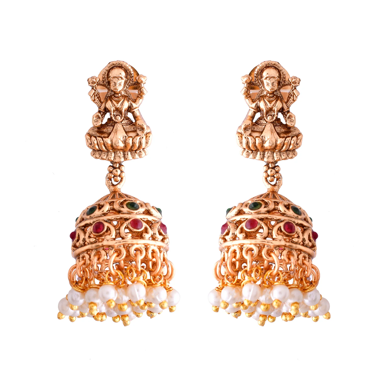 Gold Opulence Lakshmi Haaram Temple Necklace Set - Image 7