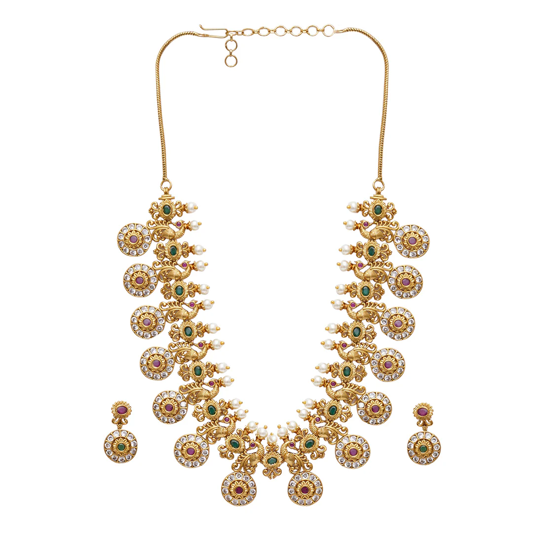 Gold Opulence Lavish Faux Pearls and CZ Adorned Gold Plated Necklace Set - Image 3