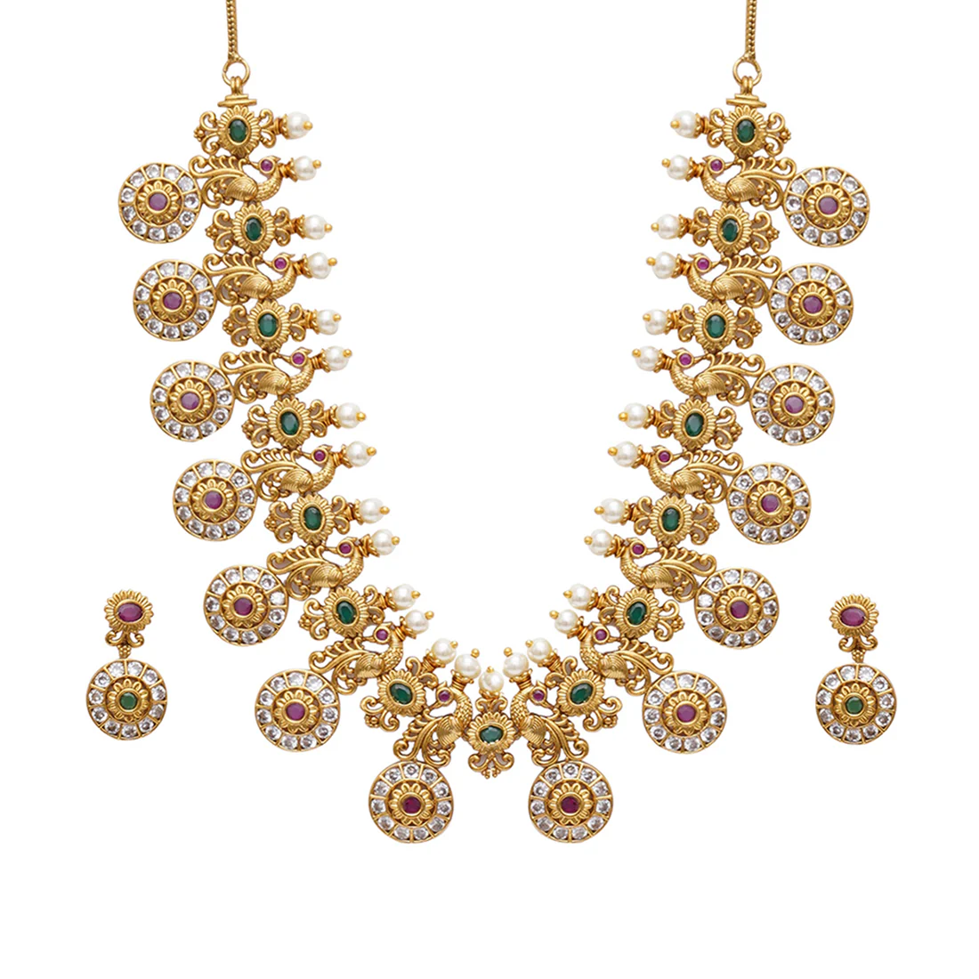 Gold Opulence Lavish Faux Pearls and CZ Adorned Gold Plated Necklace Set - Image 4