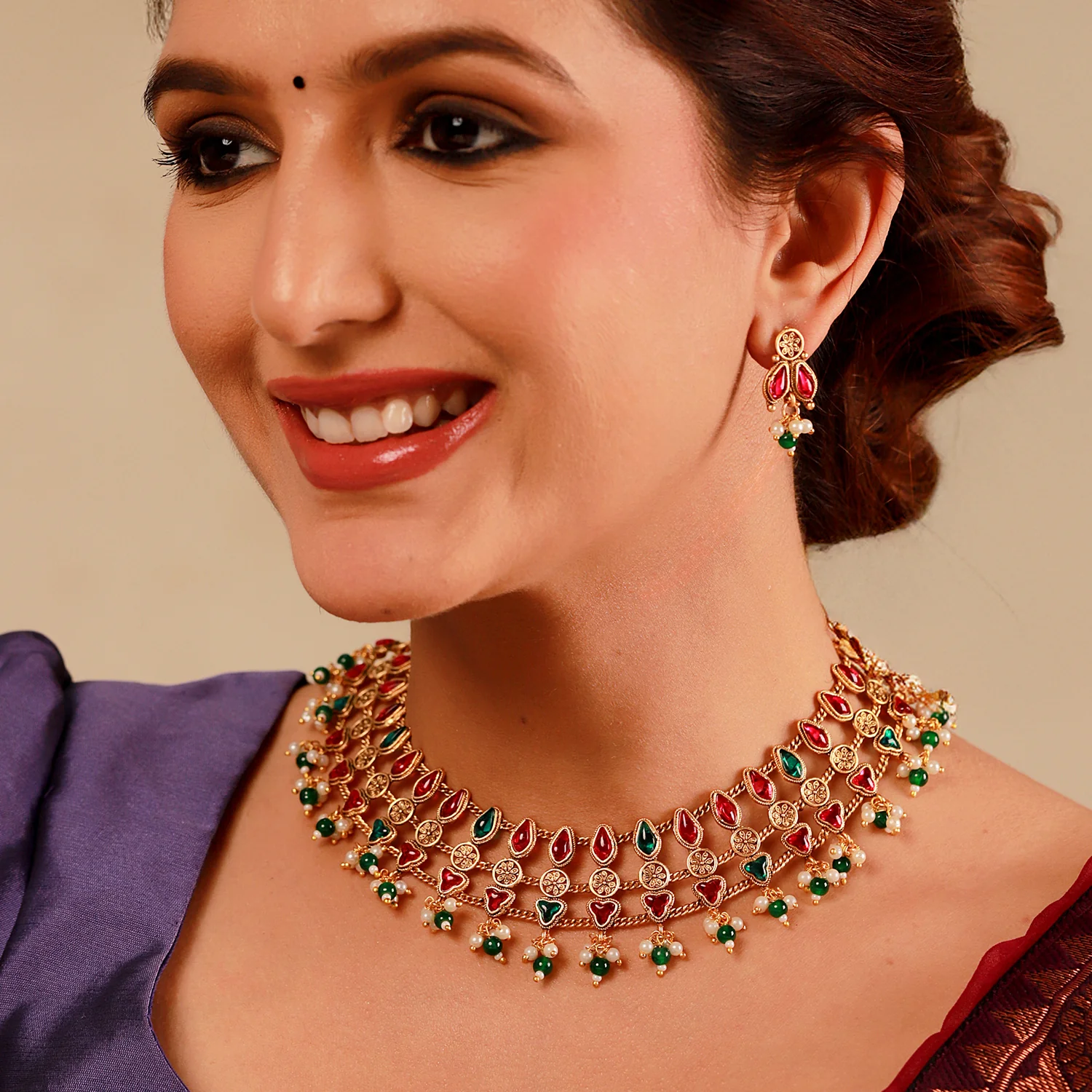 Gold Opulence Manonmani Temple Necklace Set For Women - Image 2