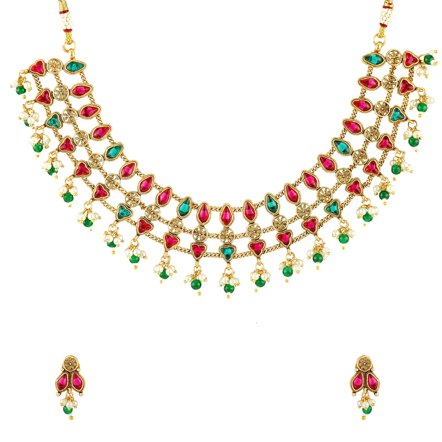 Gold Opulence Manonmani Temple Necklace Set For Women - Image 3