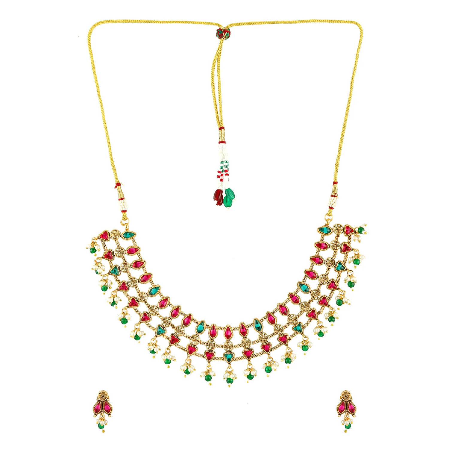 Gold Opulence Manonmani Temple Necklace Set For Women - Image 4