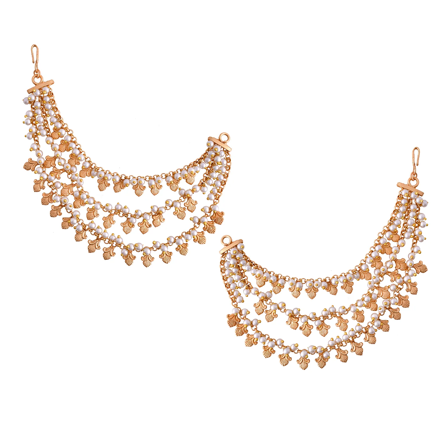 Gold Opulence Mattal Layered Jhumka Chain - Image 3