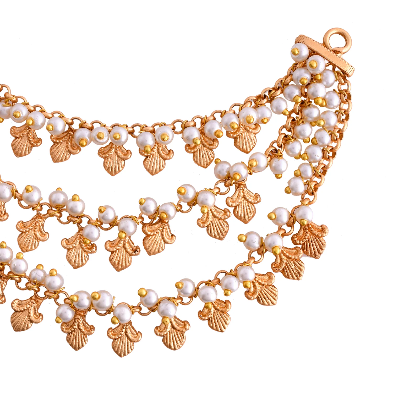 Gold Opulence Mattal Layered Jhumka Chain - Image 4