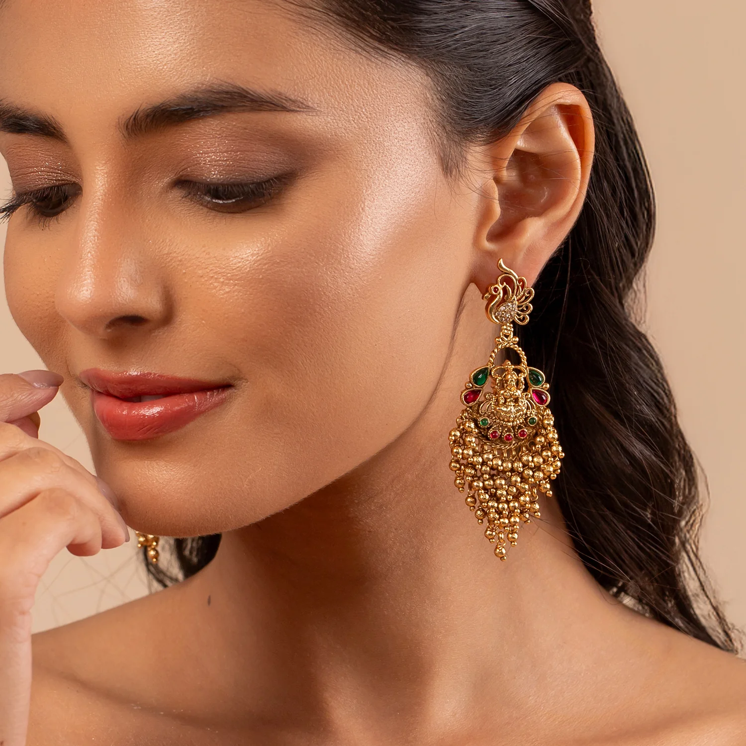Gold Opulence Mayura Mahadevi Temple Earrings - Image 2