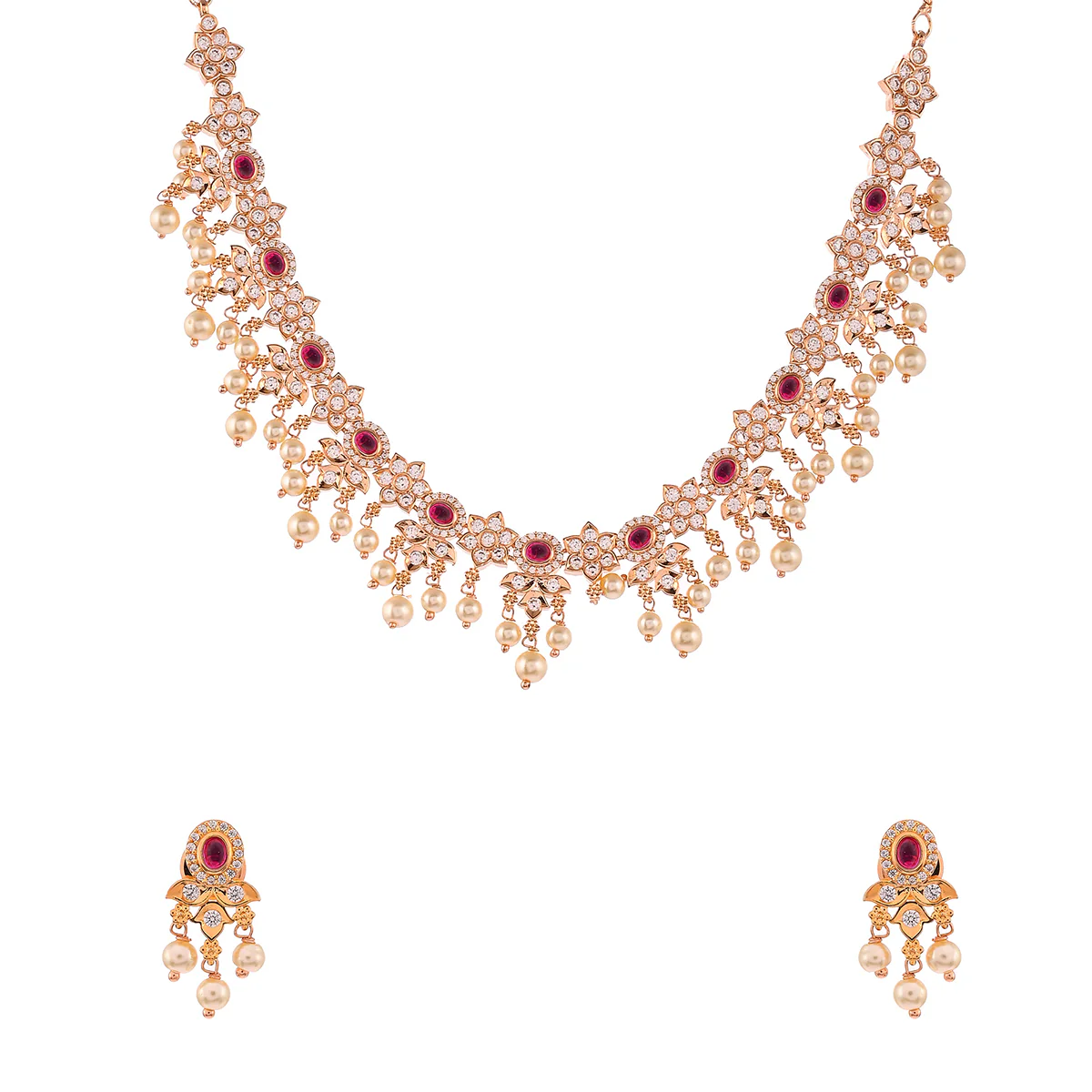 Gold Opulence Meenakari Faux Pearls and CZ Adorned Gold Plated Jewellery Set - Image 4