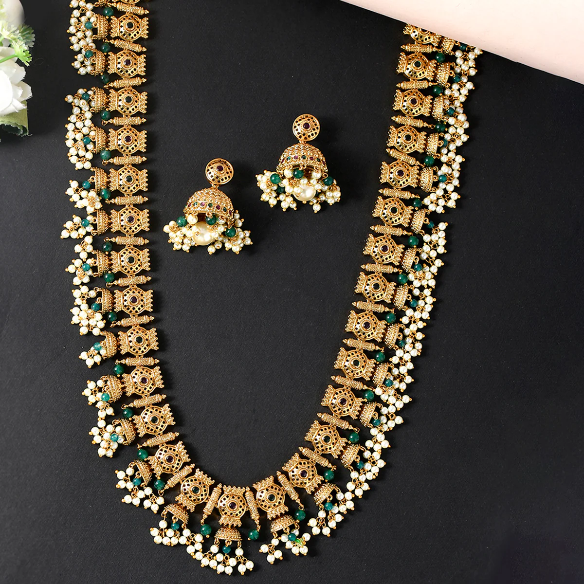 Gold Opulence Pearl Beaded Ethnic Jewellery Set