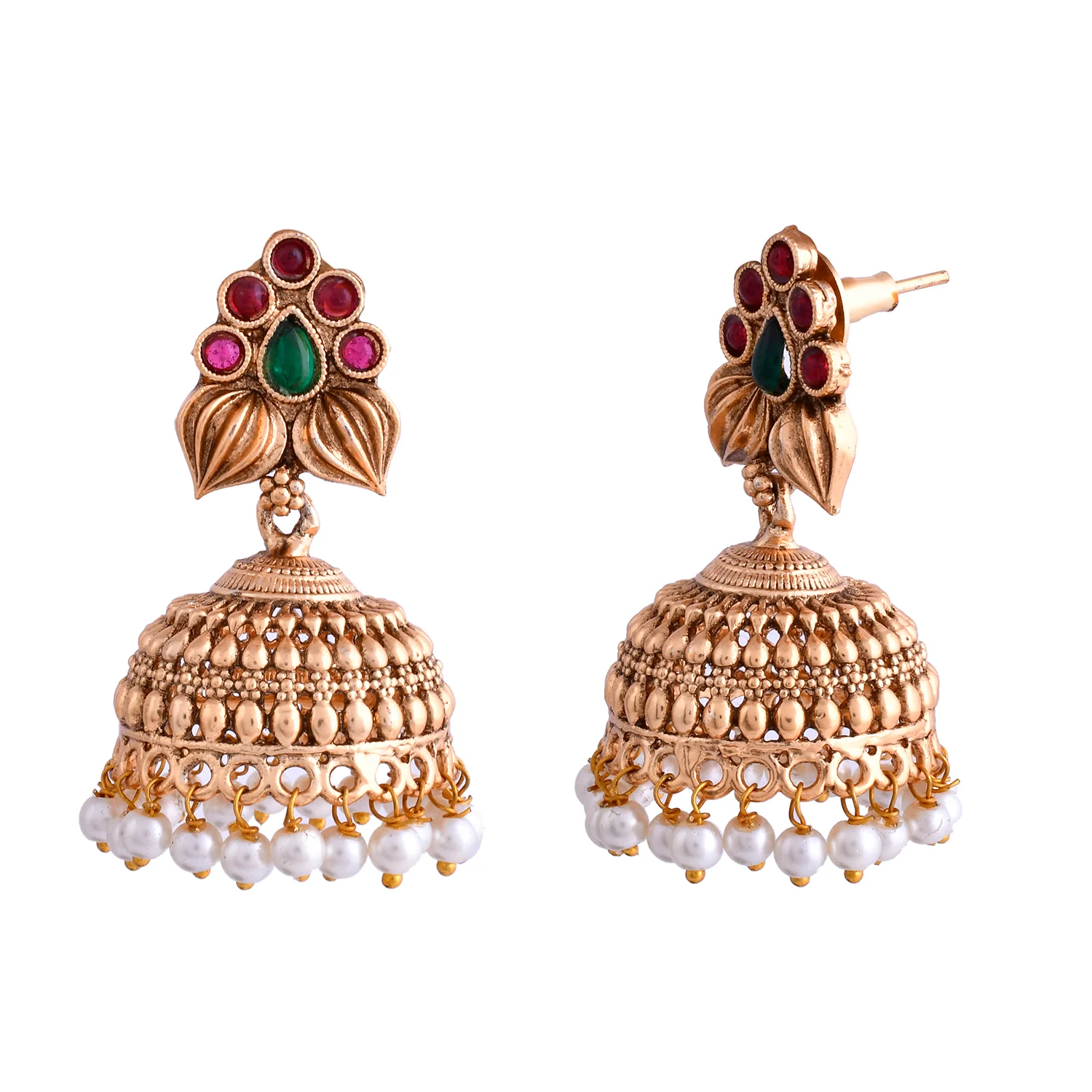 Gold Opulence Pushpavalli Temple Jhumka Earrings - Image 3