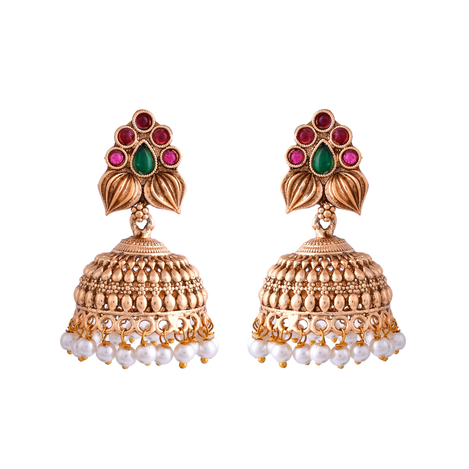 Gold Opulence Pushpavalli Temple Jhumka Earrings - Image 4