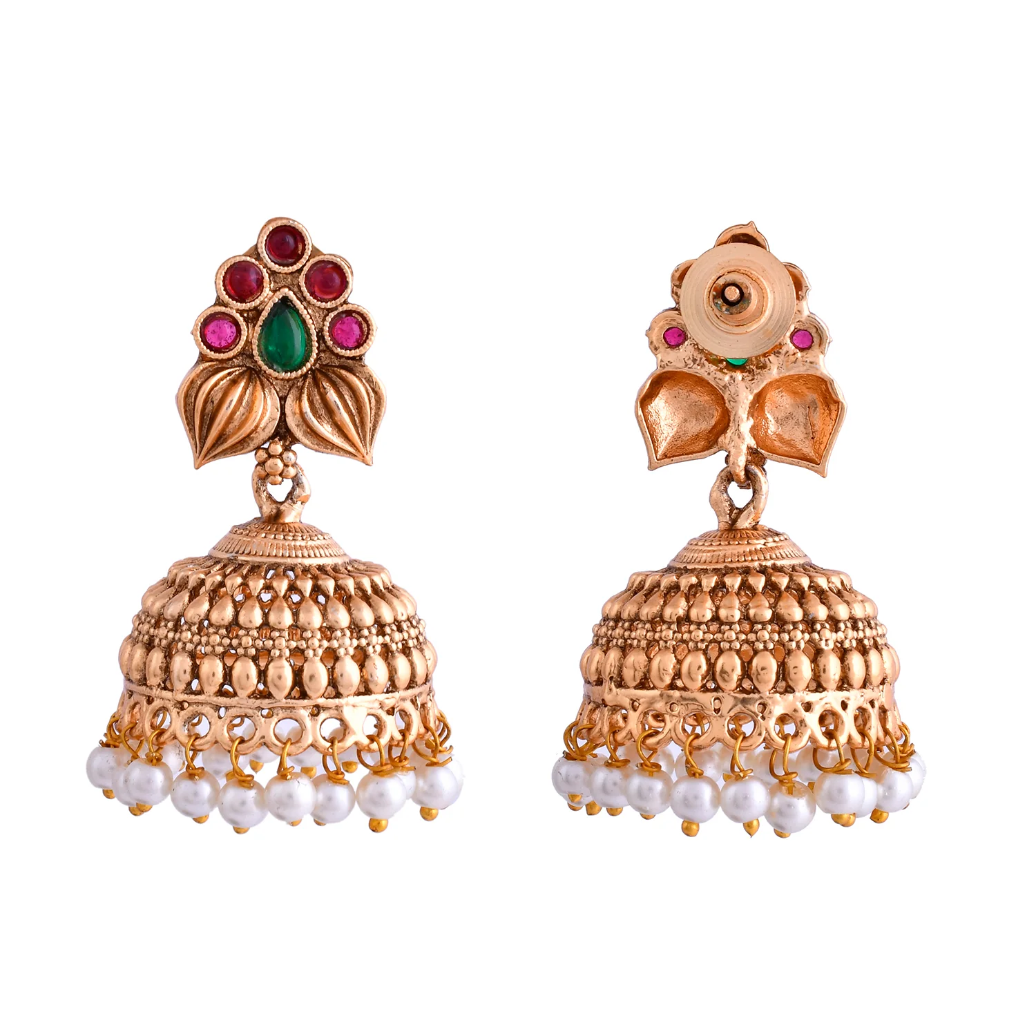 Gold Opulence Pushpavalli Temple Jhumka Earrings - Image 5