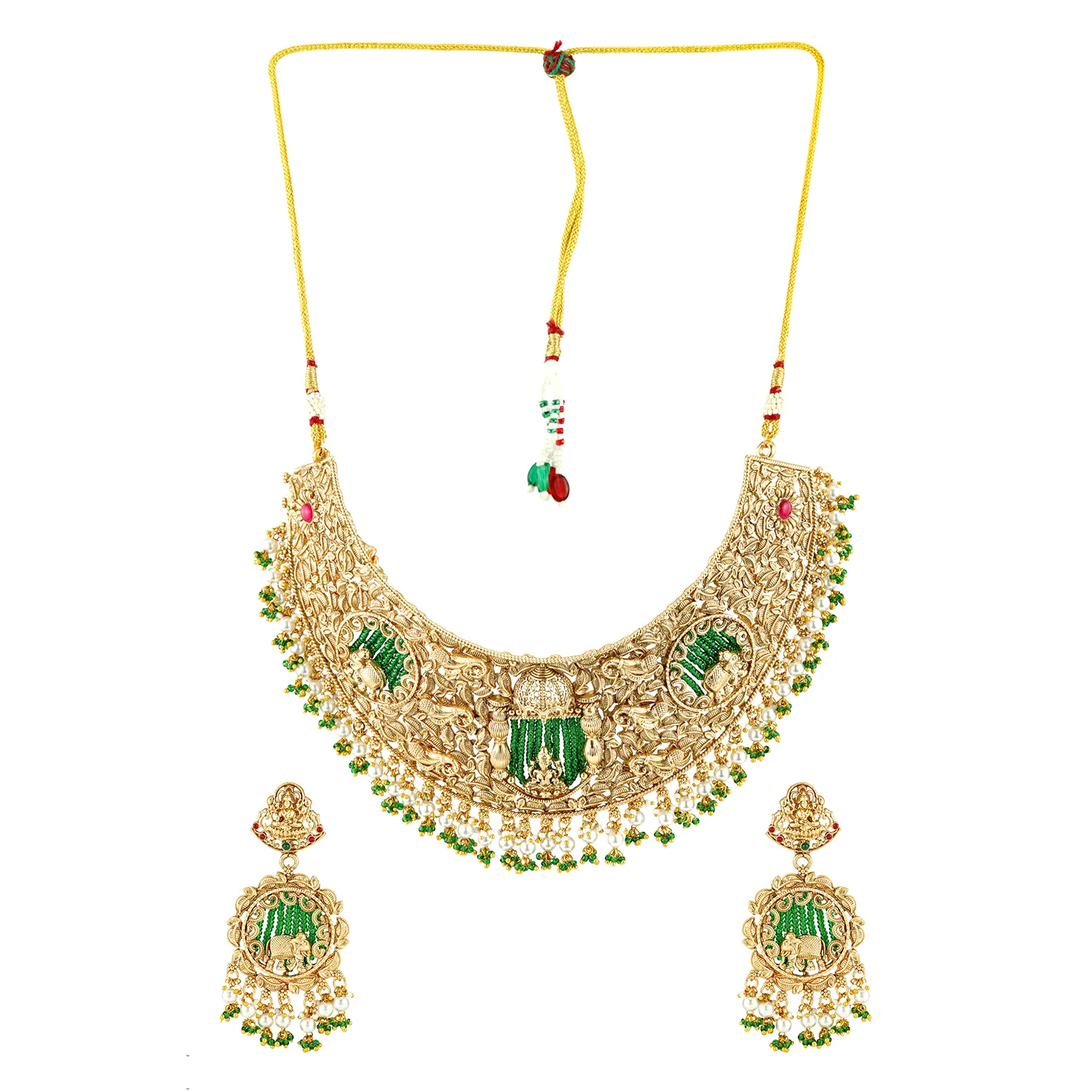 Gold Opulence Rajalakshmi Temple Necklace Set For Women - Image 4