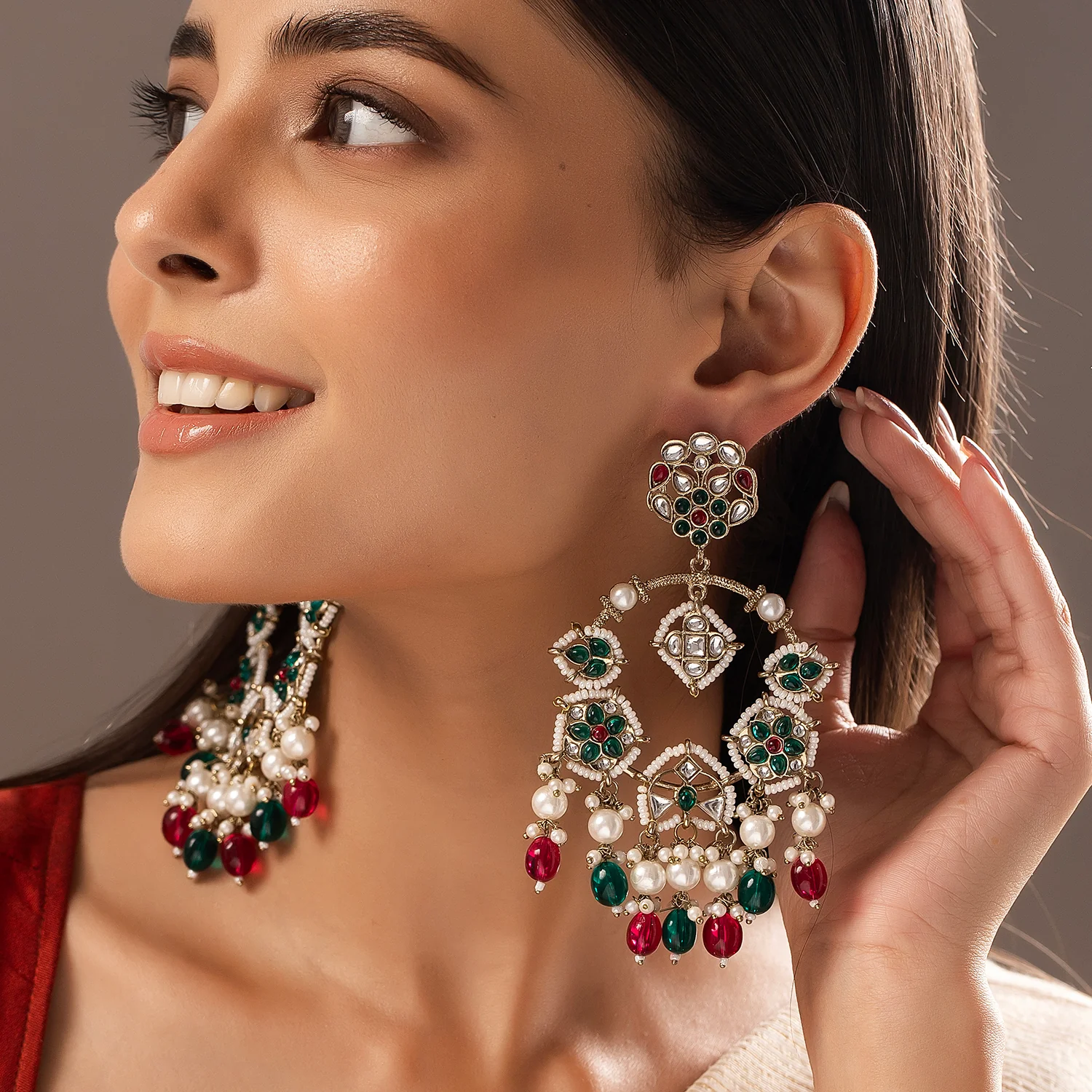 Gold Opulence Rangrez Pearl Chaandbali Earrings - Image 2