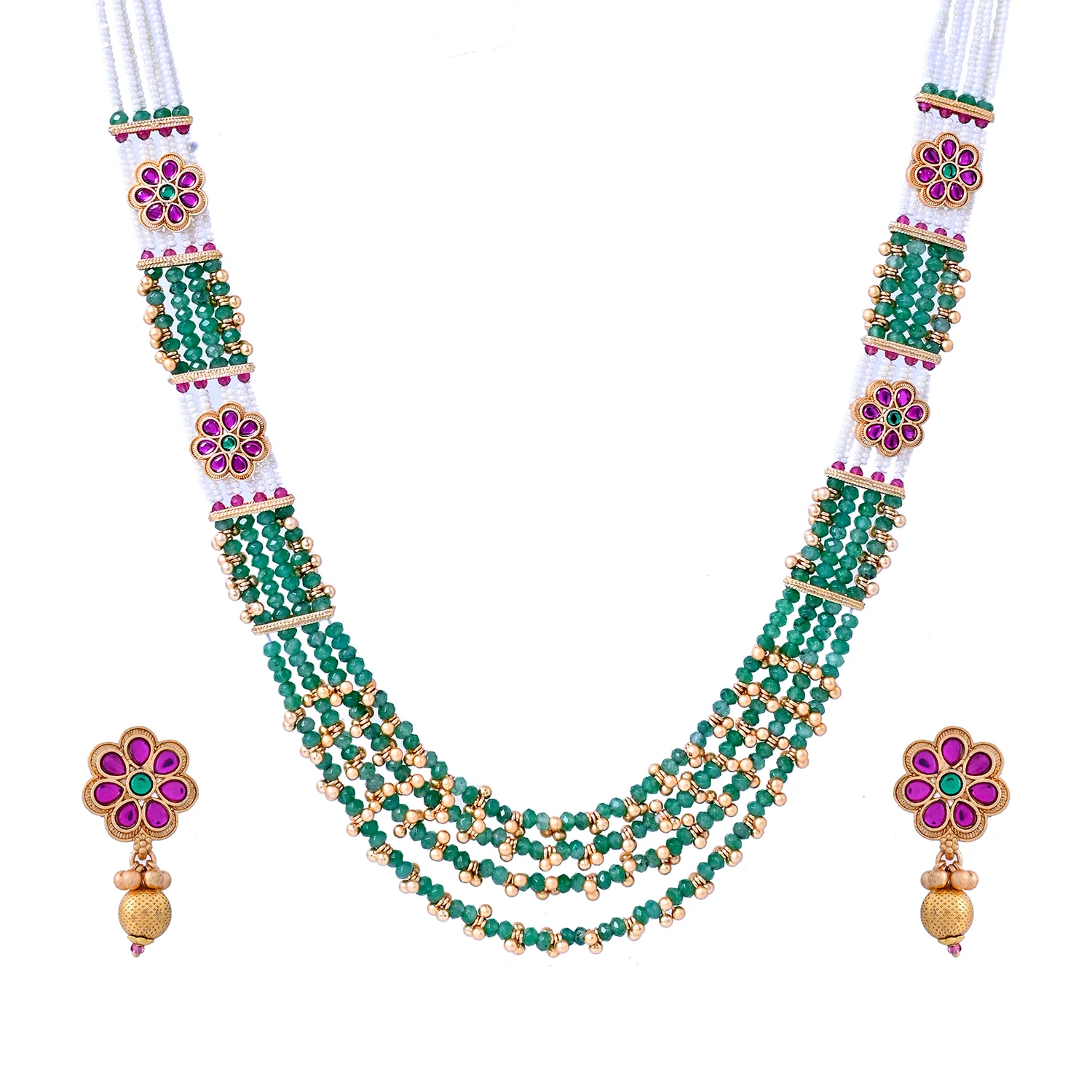 Gold Opulence Regal Kundan Layered Necklace Set - Image 4