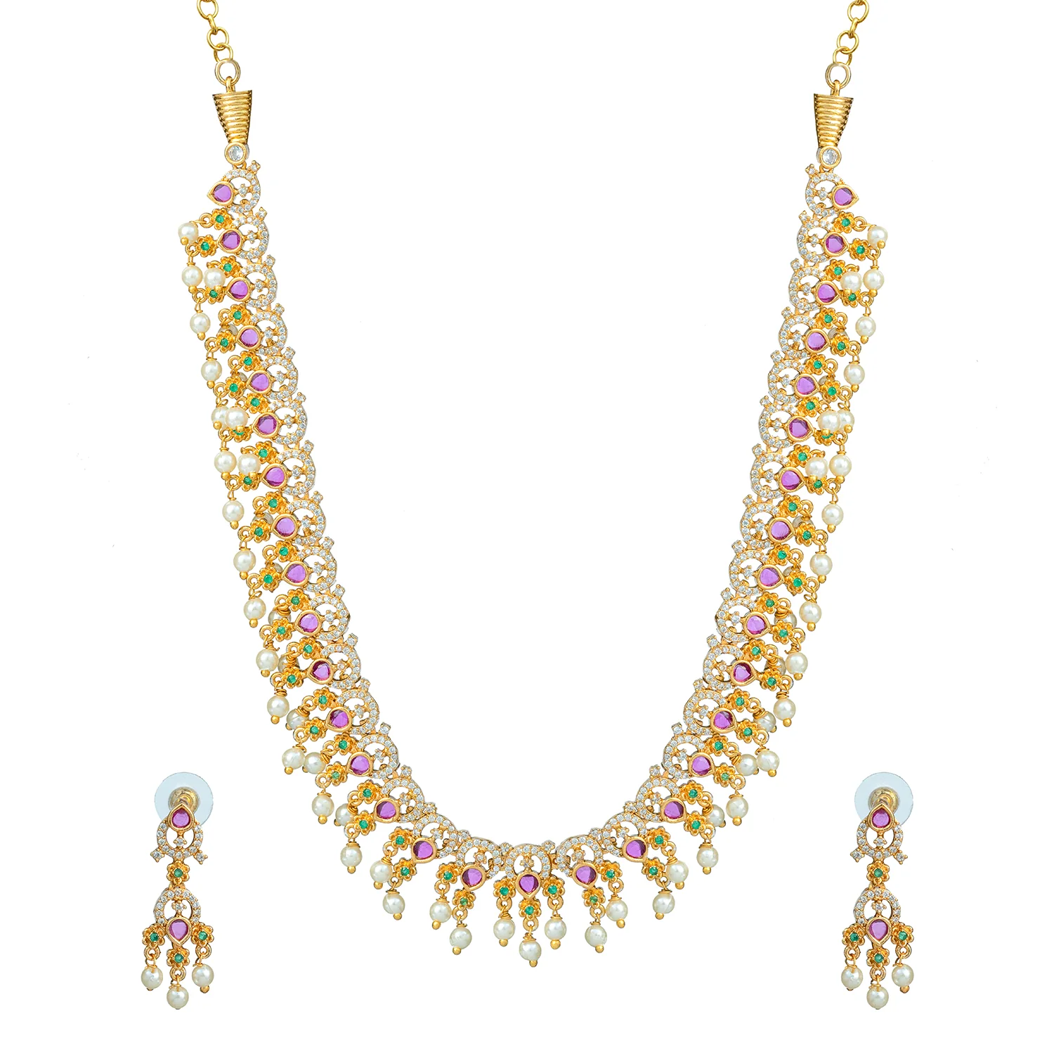 Gold Opulence Royal Rajwadi Ruby Pearl Necklace Set - Image 4