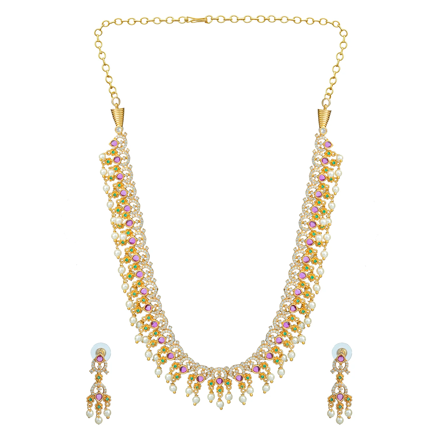Gold Opulence Royal Rajwadi Ruby Pearl Necklace Set - Image 5