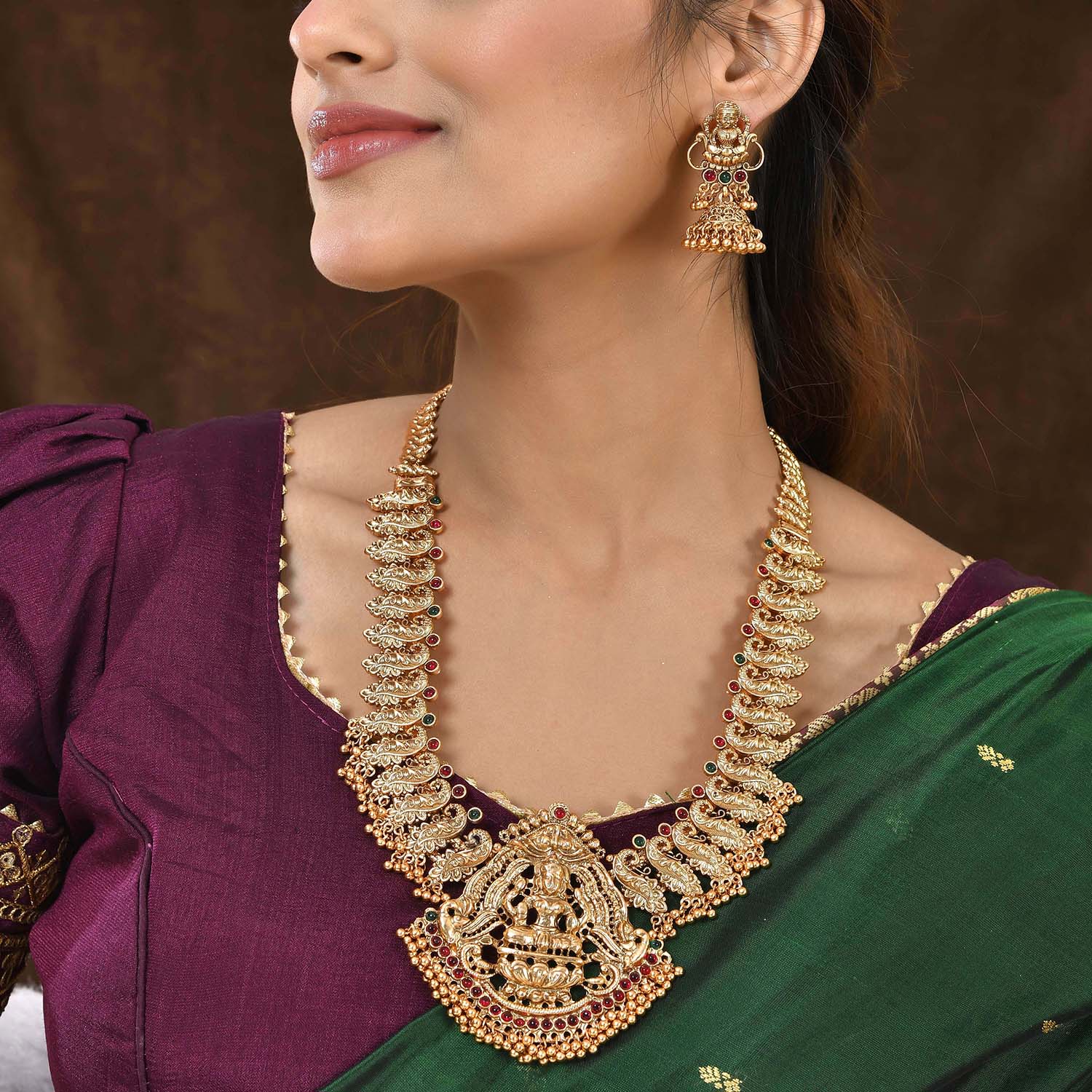 Gold Opulence Sowbhagya Temple Necklace Set - Image 2