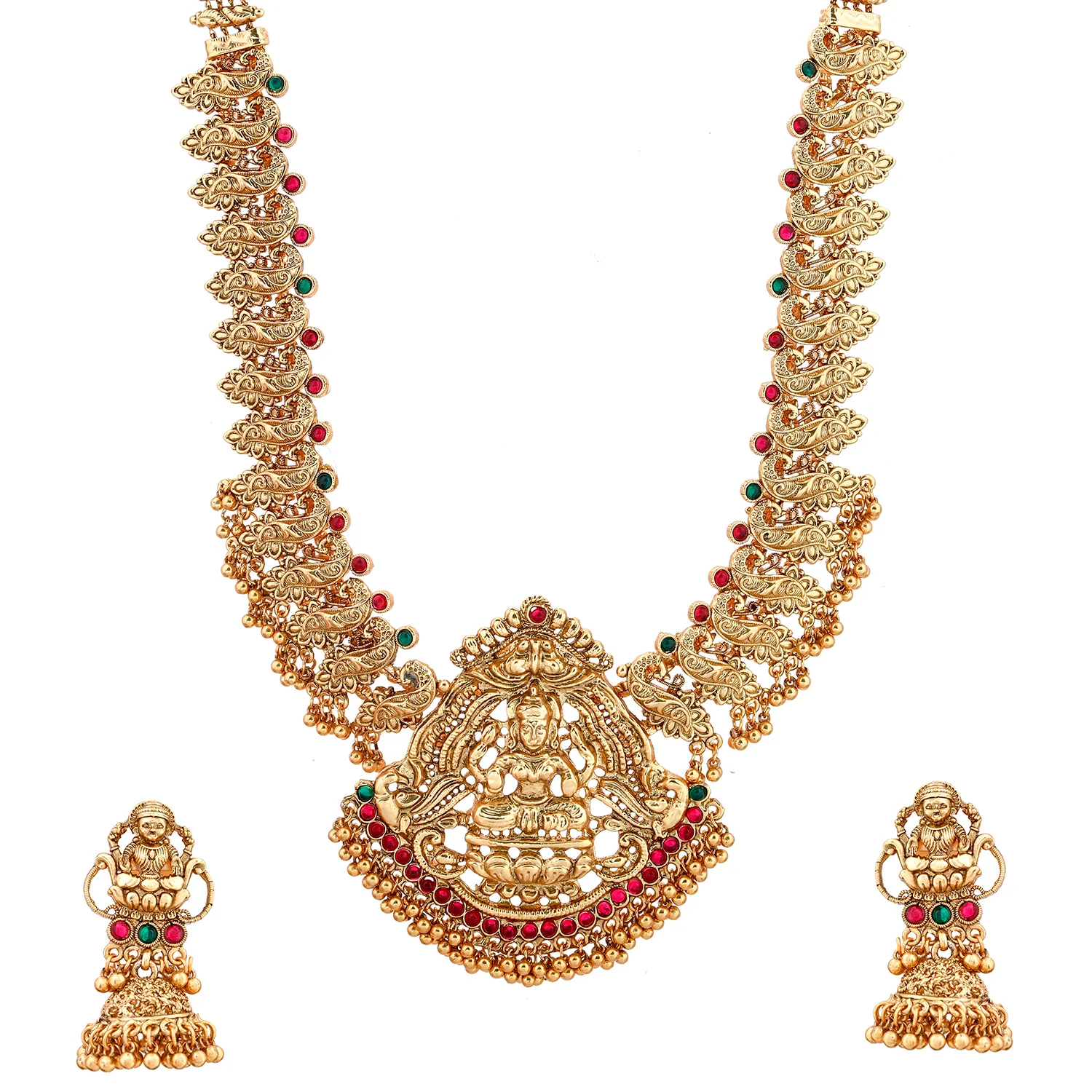 Gold Opulence Sowbhagya Temple Necklace Set - Image 3