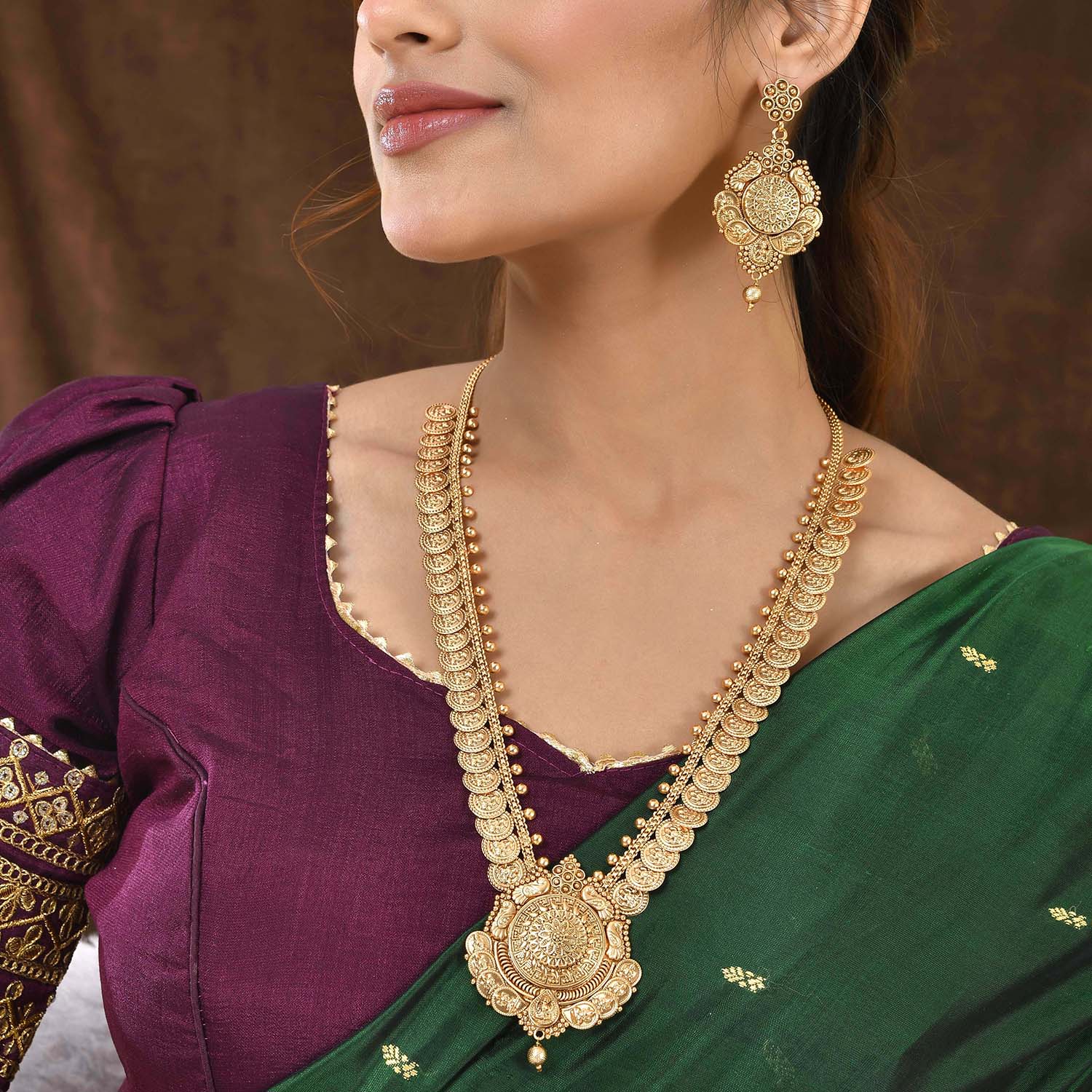 Gold Opulence Surya Varnam Temple Necklace Set - Image 2