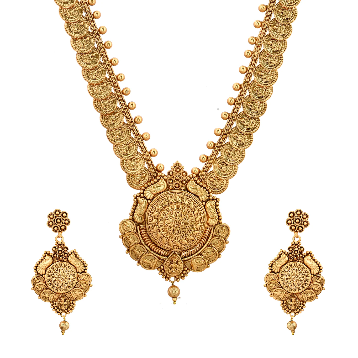 Gold Opulence Surya Varnam Temple Necklace Set - Image 3