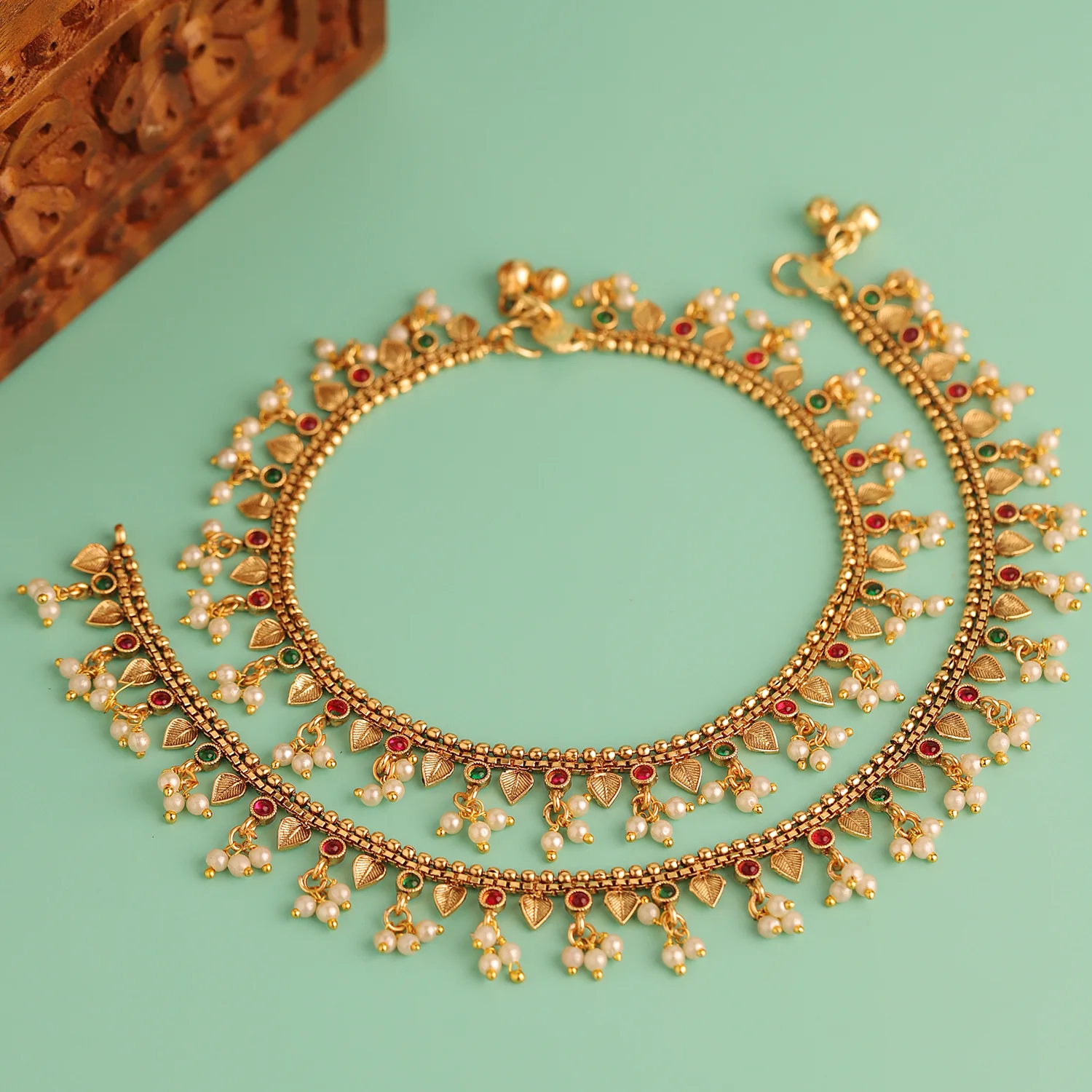 Gold Opulence Swarangi Temple Anklets For Women