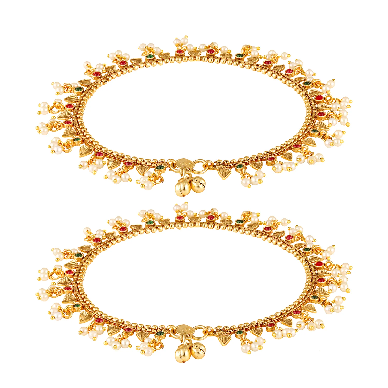 Gold Opulence Swarangi Temple Anklets For Women - Image 4