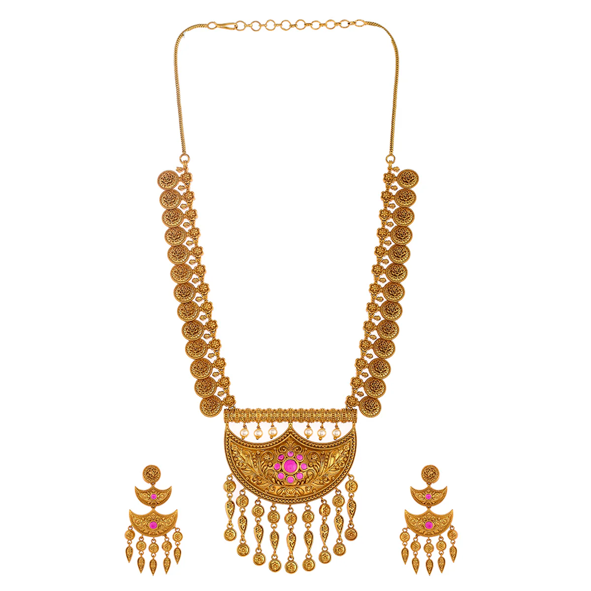 Gold Opulence Traditional Pearl Beads Coin Jewellery Set - Image 3