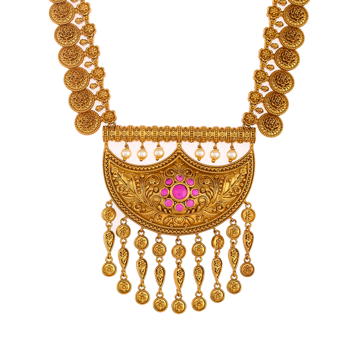 Gold Opulence Traditional Pearl Beads Coin Jewellery Set - Image 4