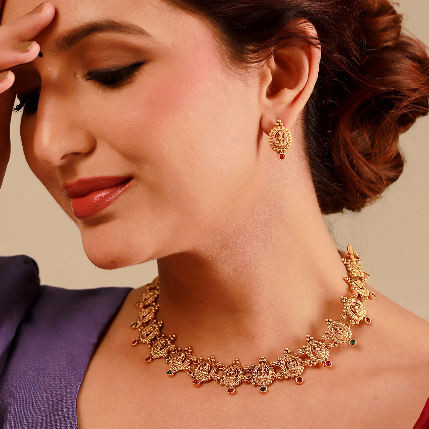 Gold Opulence Vaidehi Temple Necklace Set For Women - Image 2
