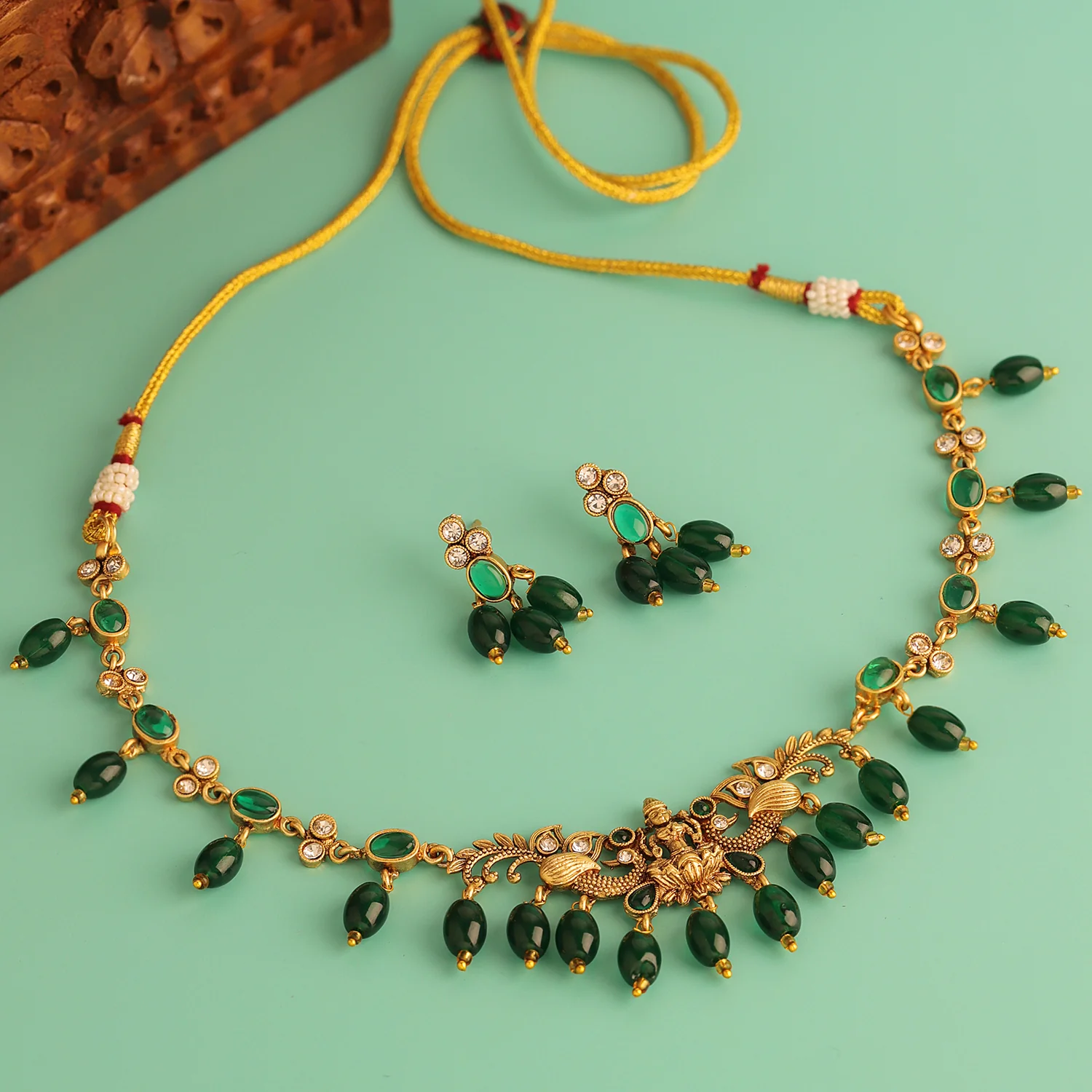 Gold Opulence Vanamala Temple Necklace Set For Women