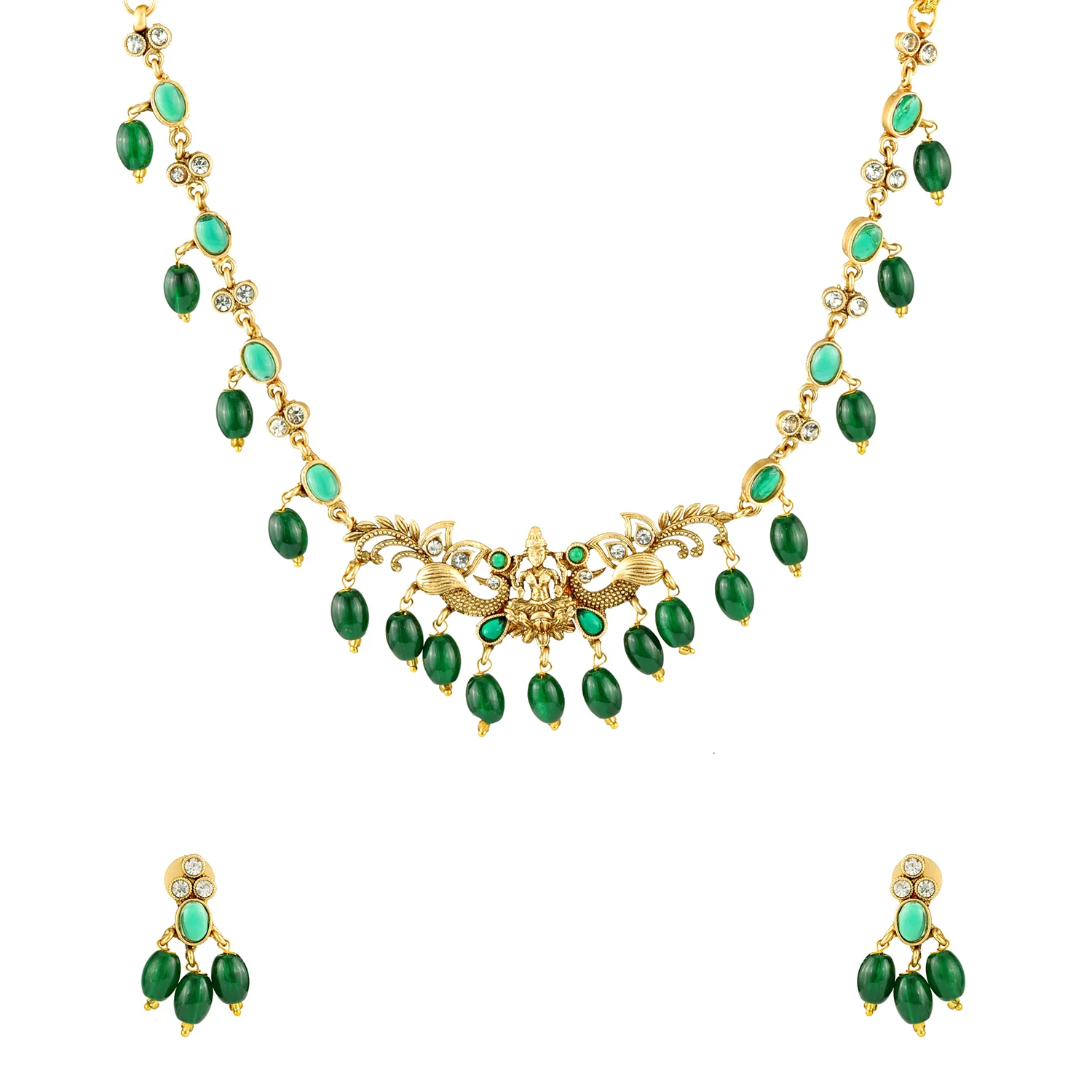 Gold Opulence Vanamala Temple Necklace Set For Women - Image 3