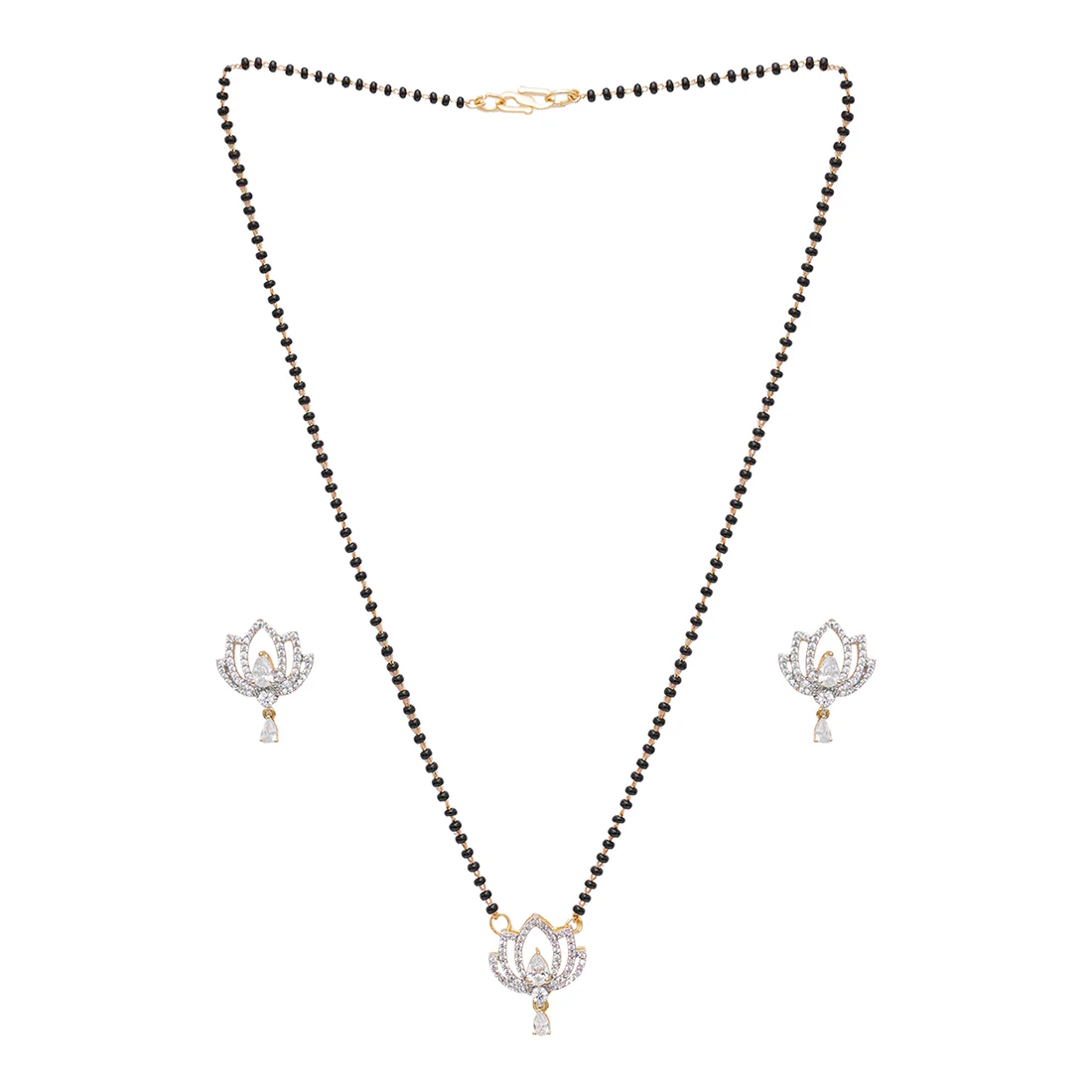 Gold-Plated Black Beaded Mangalsutra Necklace Set - Image 3