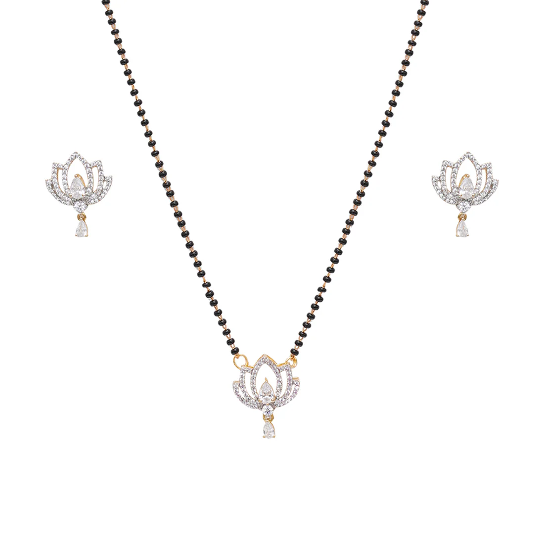 Gold-Plated Black Beaded Mangalsutra Necklace Set - Image 4