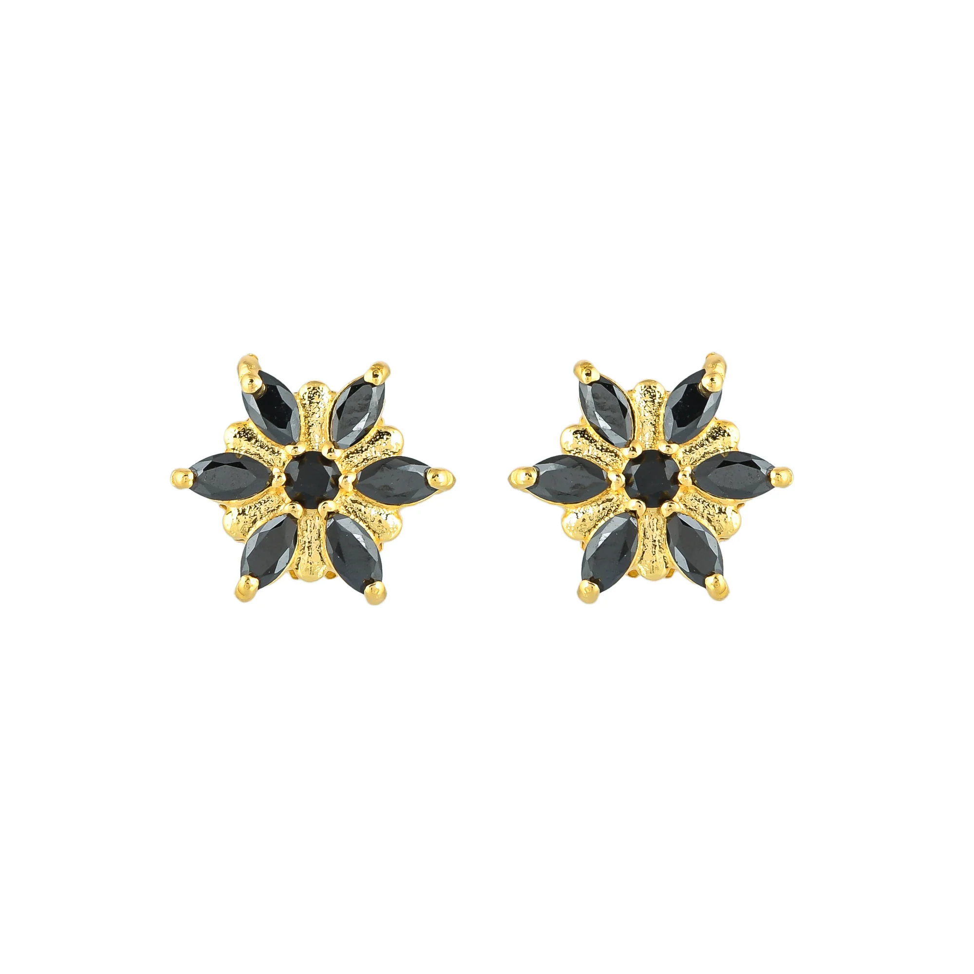 Gold Plated Black Marquise Cut CZ Stud Earrings - Image 3
