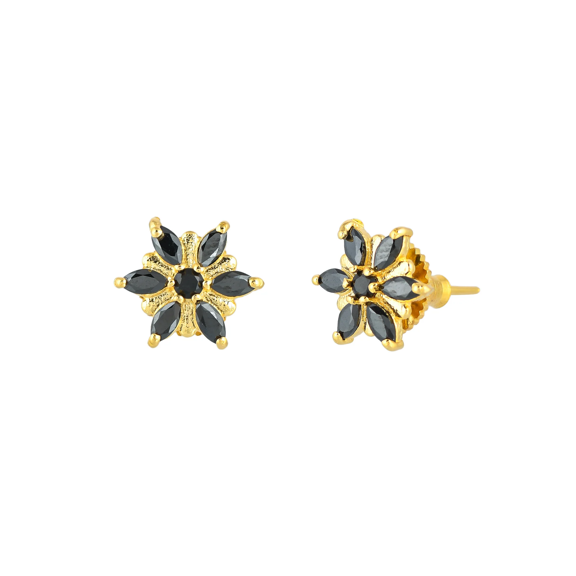 Gold Plated Black Marquise Cut CZ Stud Earrings - Image 4