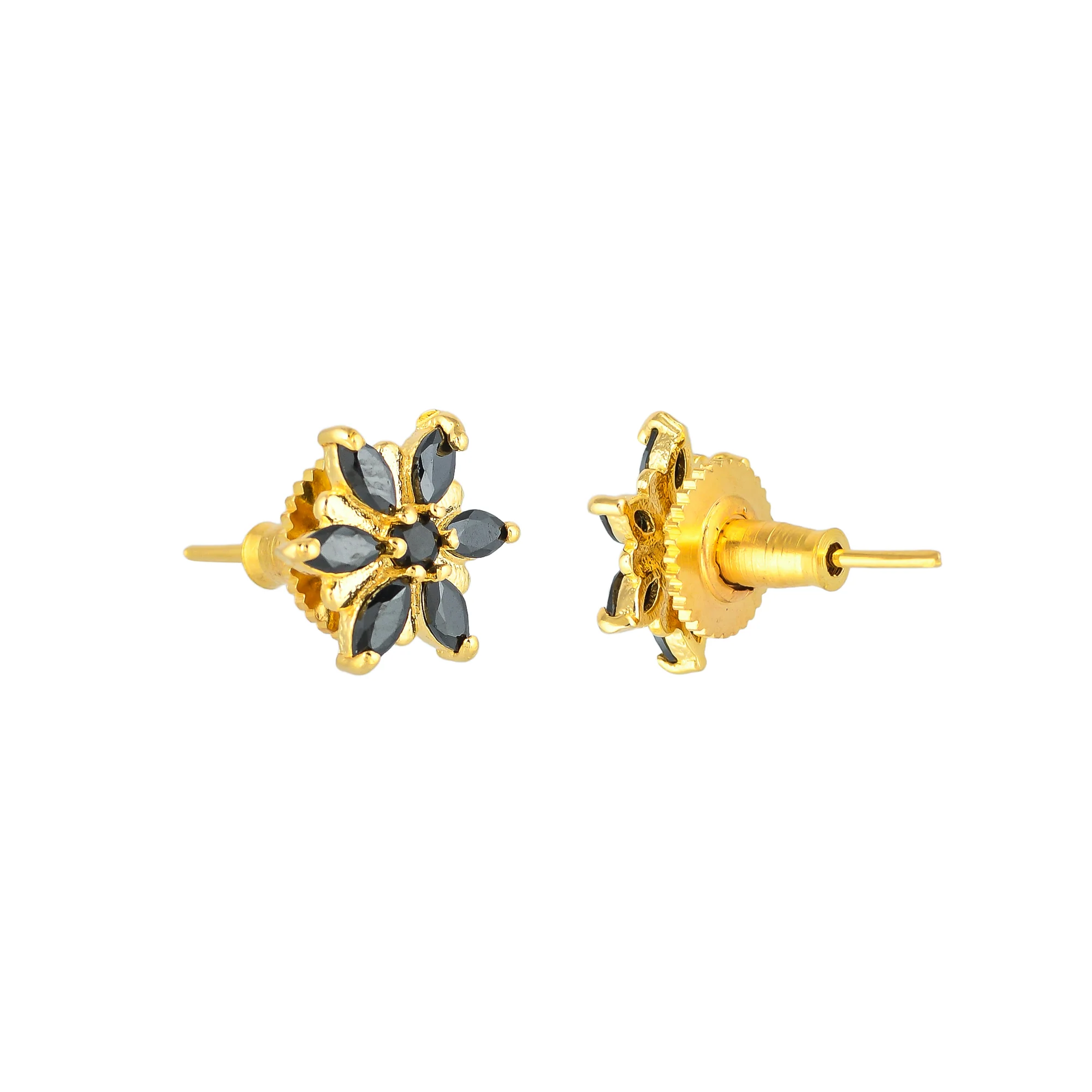 Gold Plated Black Marquise Cut CZ Stud Earrings - Image 5