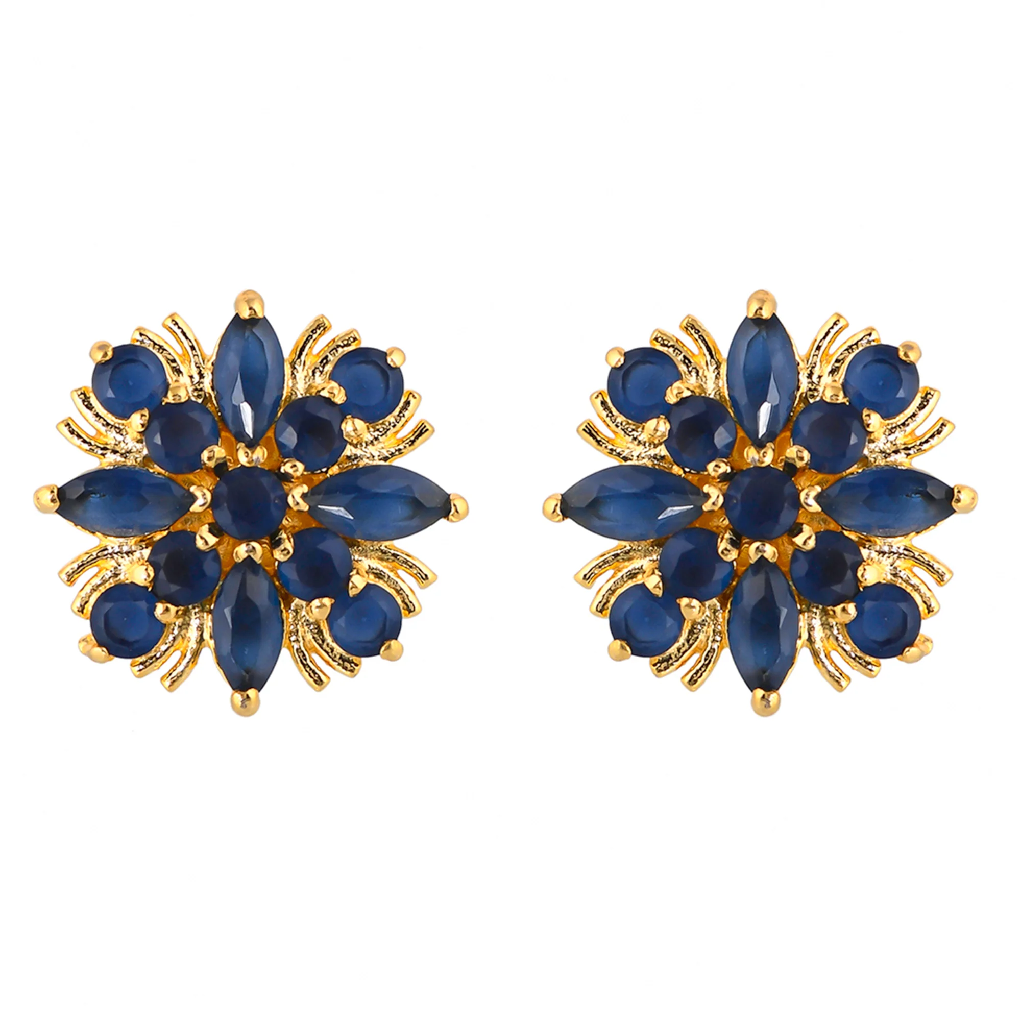 Gold Plated Blue Zirconia Gems Stud Earrings - Image 3