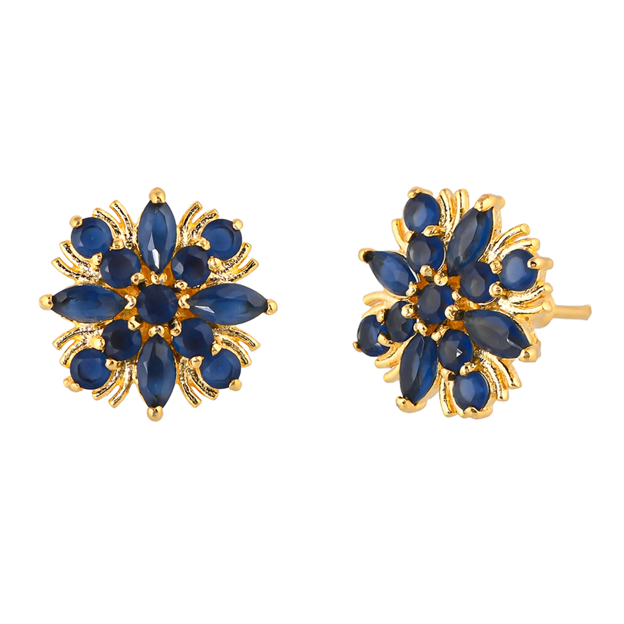 Gold Plated Blue Zirconia Gems Stud Earrings - Image 4