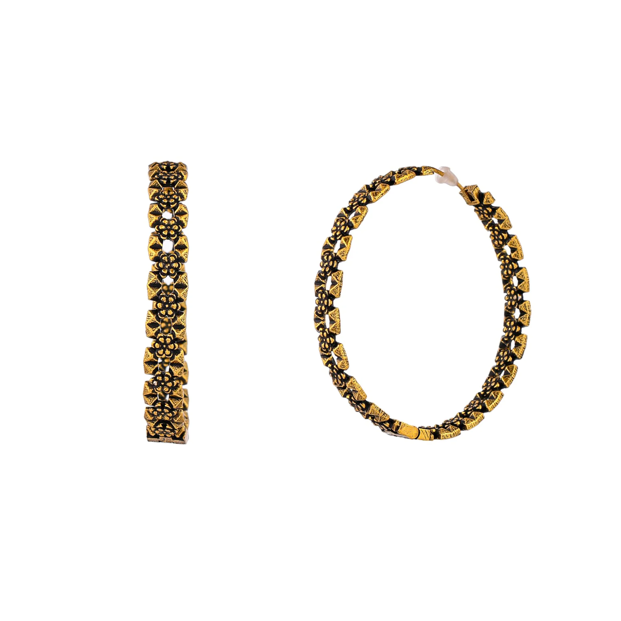 Gold Plated Cutwork Design Casual Brass Hoop Earrings - Image 3