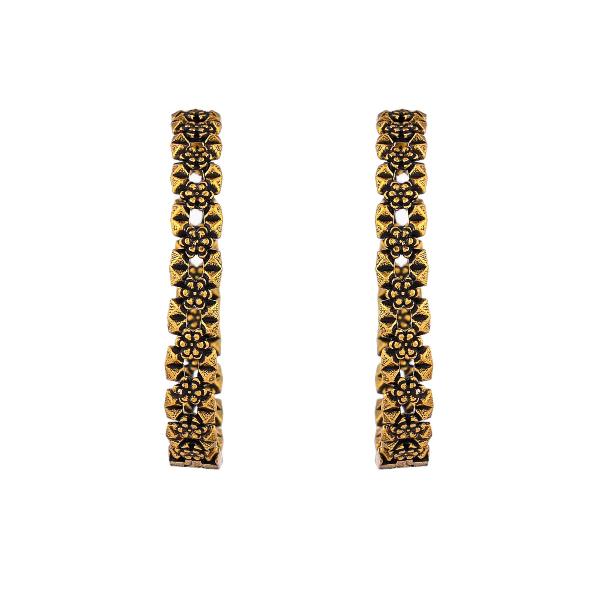 Gold Plated Cutwork Design Casual Brass Hoop Earrings - Image 4