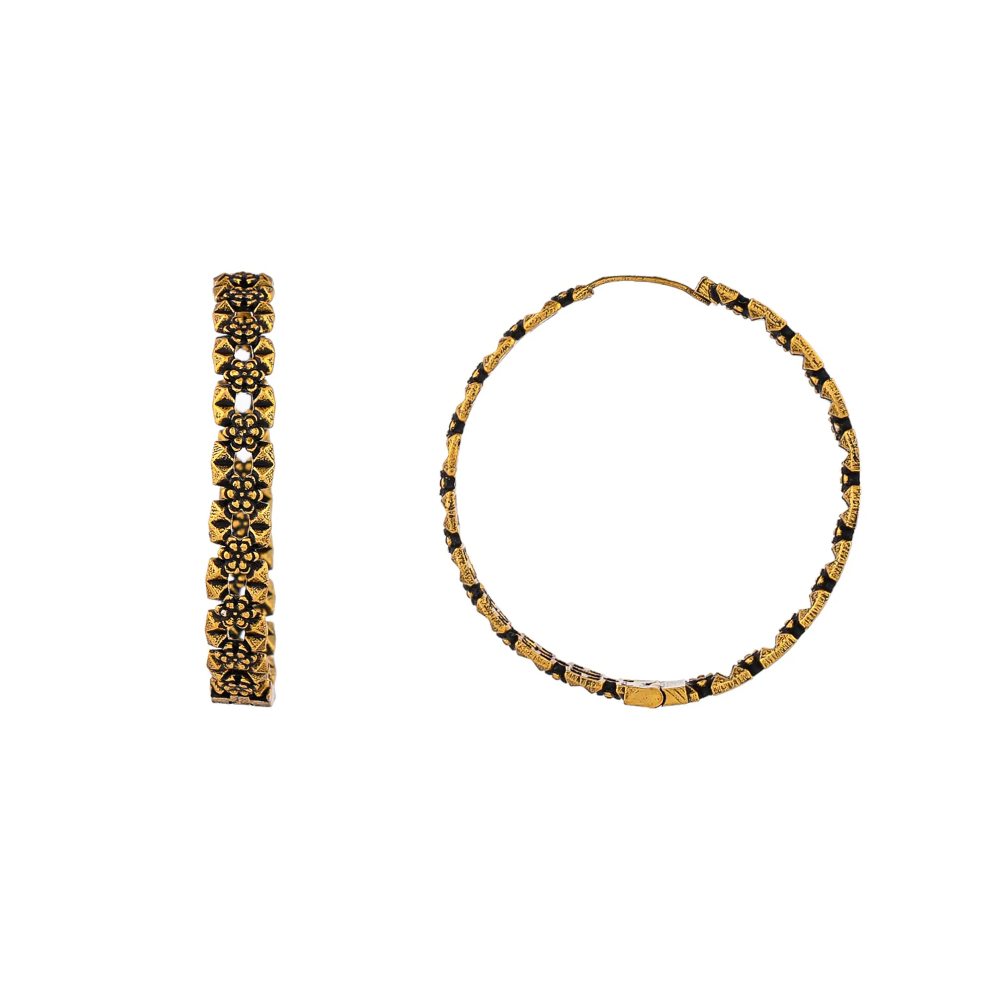 Gold Plated Cutwork Design Casual Brass Hoop Earrings - Image 5