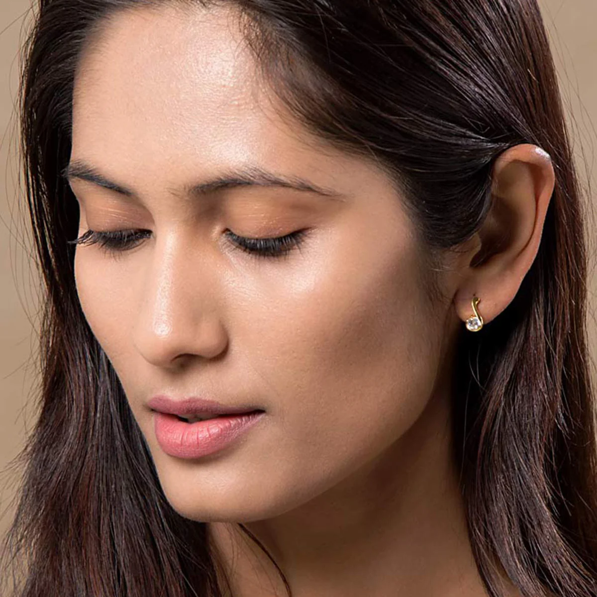 Gold-Plated CZ Embellished Huggie Hoops - Image 2