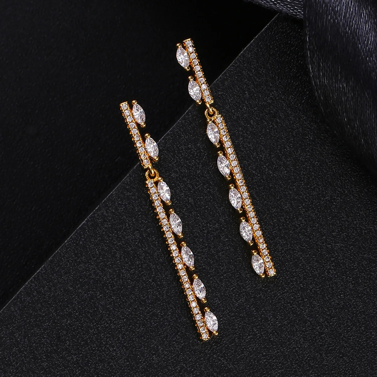 Gold Plated CZ Long Earrings