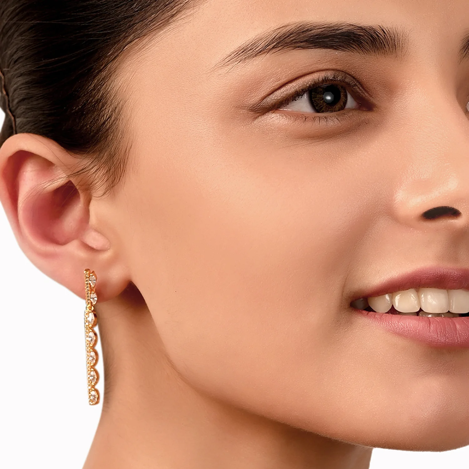 Gold Plated CZ Long Earrings - Image 2