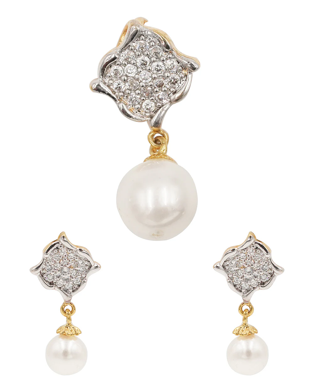 Gold Plated CZ Pearl Pendant Set - Image 2